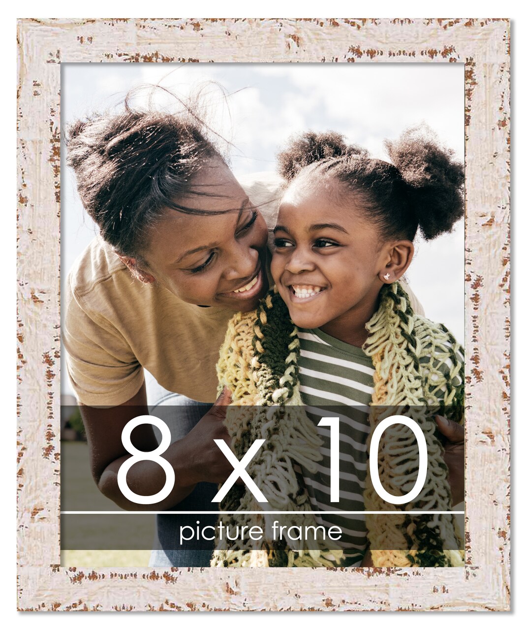 Photo Size Shabby Chic White Picture Frame - UV Acrylic, Foam Board Backing, Hanging Hardware